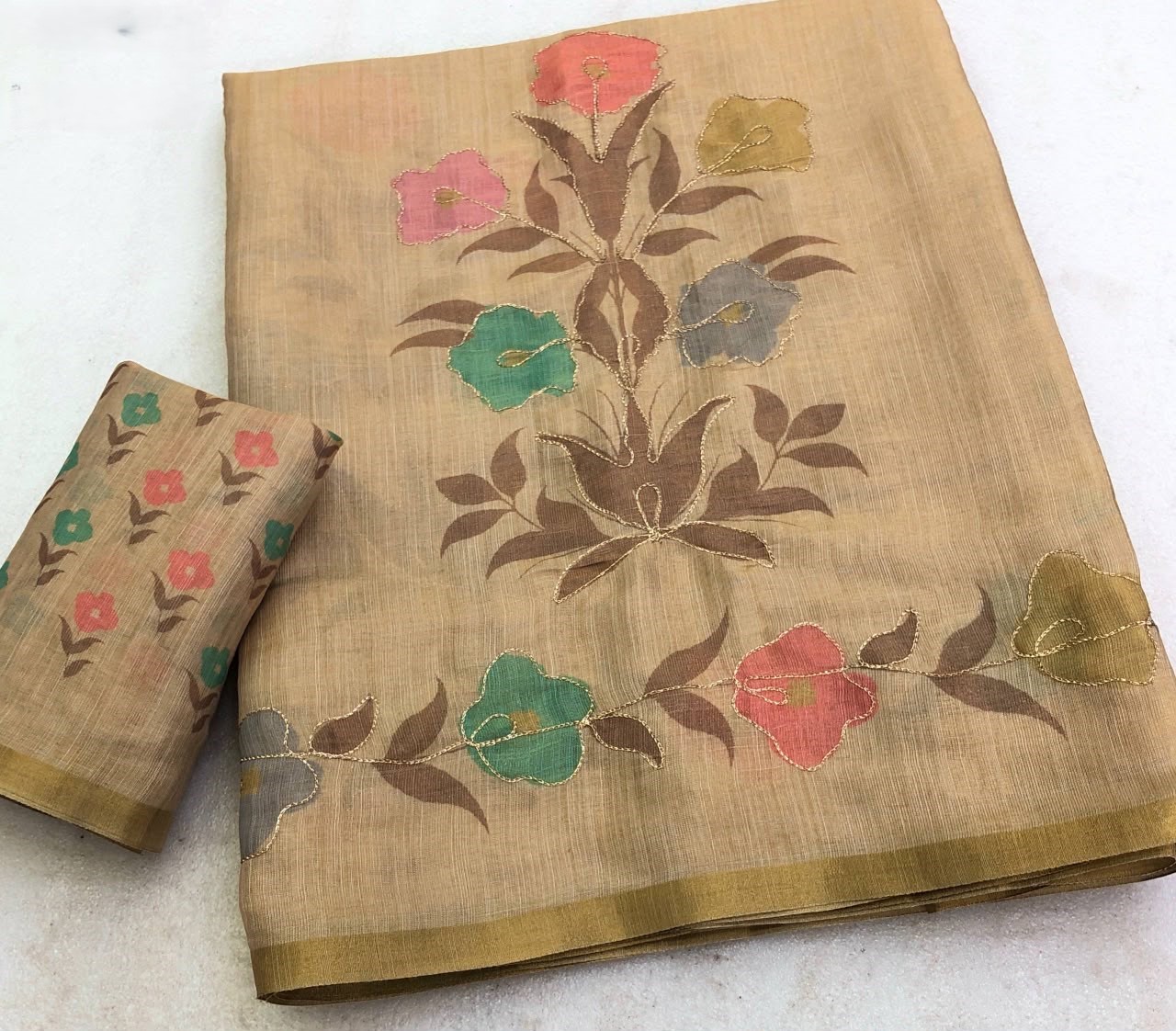 Floral Digital Print Erode Tissue Silk Saree with Zari Border & Embroidery Work